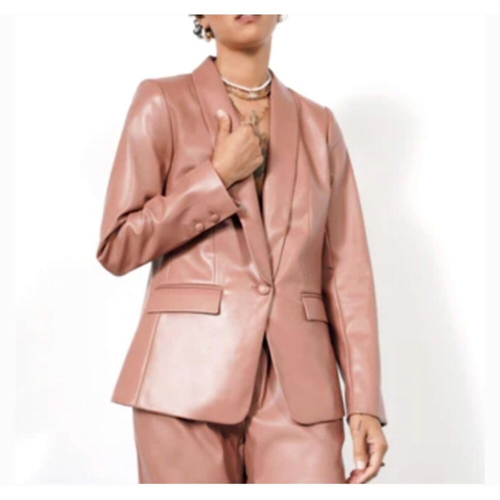 NEW Wildfang The Empower Vegan Leather Tux Blazer in Brown Rose Size Small NWT